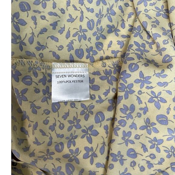 Seven Wonders Yellow Blue Floral Wrap Dress Sz 2 Slit On The Leg Button Closure - Picture 9 of 15